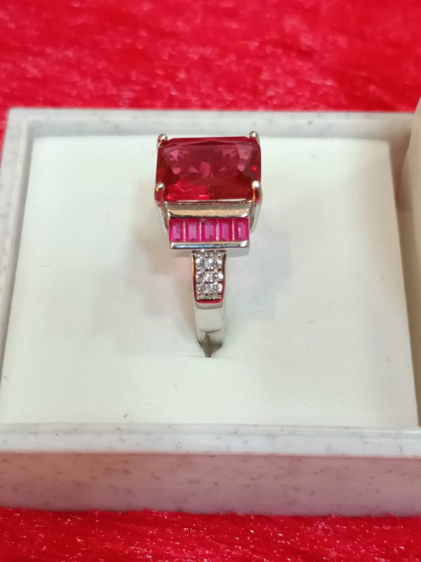 Elegant Ruby and Diamond Accent Ring in Sterling Silver