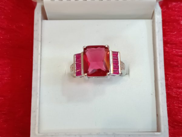 Elegant Ruby and Diamond Accent Ring in Sterling Silver - Image 5