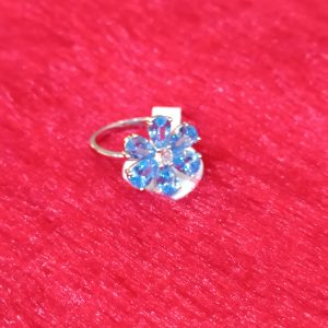 Silver Flower Ring with Sky-Blue Petal Gemstones
