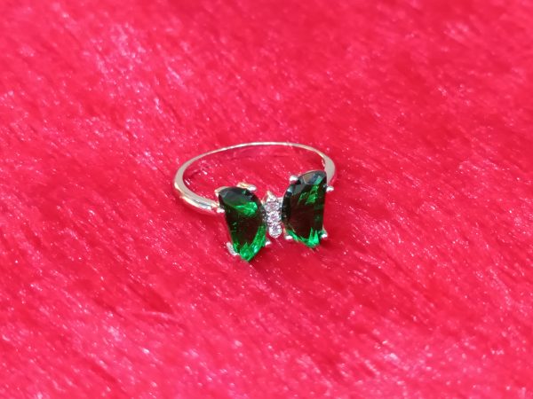 Butterfly Ring with Dual Green Gemstones