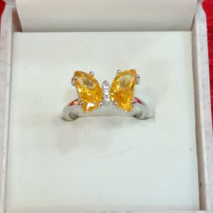 Sterling Silver Butterfly-Inspired Ring with Yellow Gemstones
