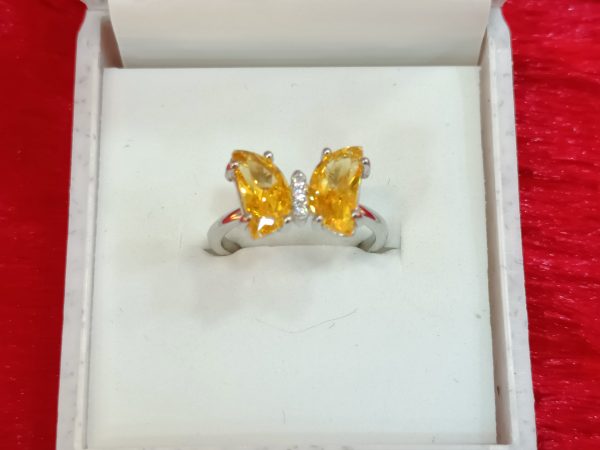 Sterling Silver Butterfly-Inspired Ring with Yellow Gemstones