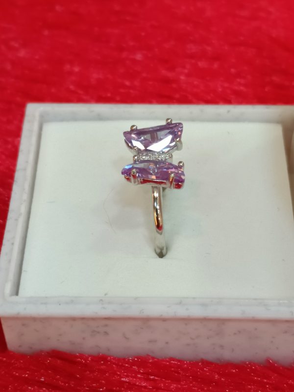 Sterling Silver Butterfly Ring with Lavender Gemstones - Image 2
