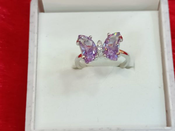Sterling Silver Butterfly Ring with Lavender Gemstones