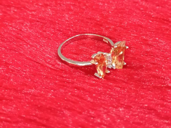 Silver Twin Marquise Cut Brownish CZ Ring - Image 2