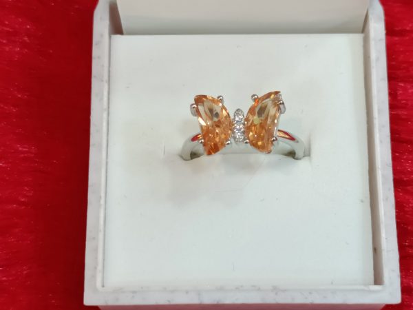 Silver Twin Marquise Cut Brownish CZ Ring - Image 3