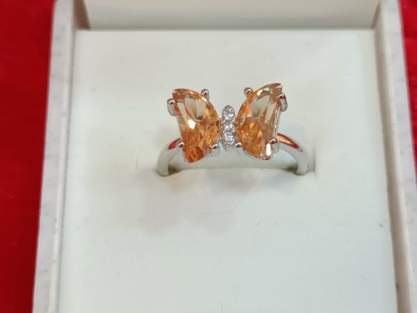 Silver Twin Marquise Cut Brownish CZ Ring - Image 4