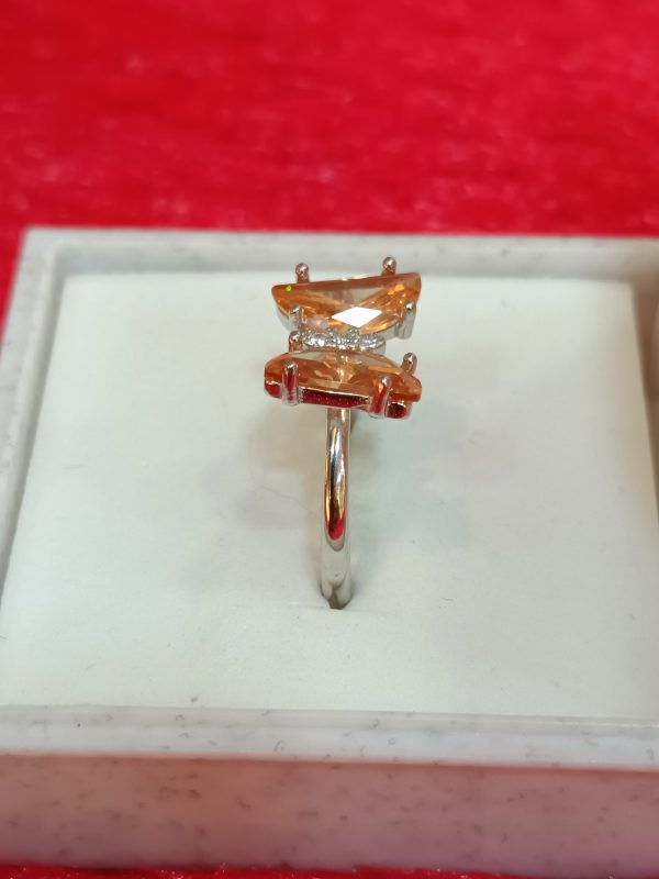 Silver Twin Marquise Cut Brownish CZ Ring - Image 5