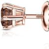 Elegant Brown Diamond Stud Earrings – Round Cut, 14K Plated - Image 2
