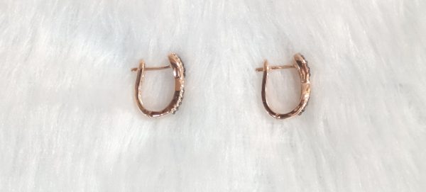 Round Cut Brownish and White Diamond Hoop Earrings - Image 3