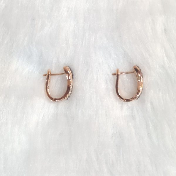 Round Cut Brownish and White Diamond Hoop Earrings - Image 4