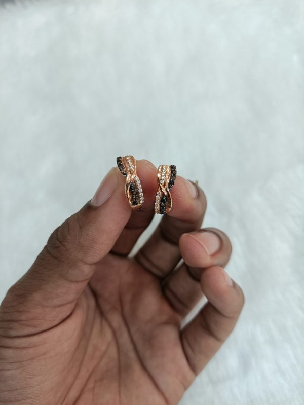 Round Cut Brownish and White Diamond Hoop Earrings - Image 5