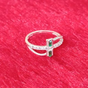 Emerald Crossband Silver Ring