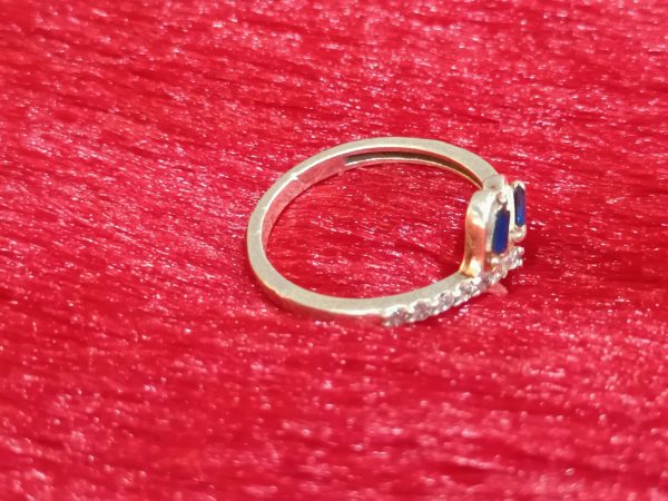 Twin Emerald-Cut Sapphire Silver Ring - Image 2