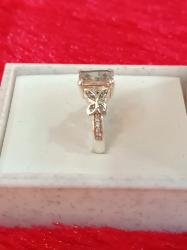 Elegant Butterfly Motif Silver Ring with Emerald-Cut Stone - Image 3
