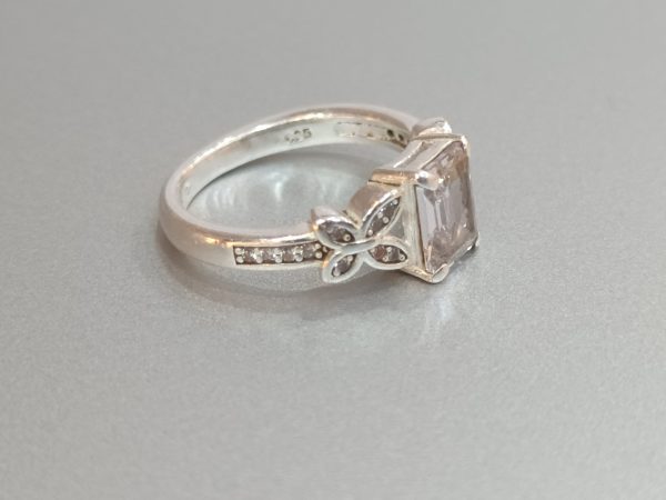 Elegant Butterfly Motif Silver Ring with Emerald-Cut Stone - Image 6
