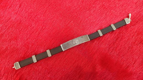 Silver Bracelet with Black Strap - Image 2