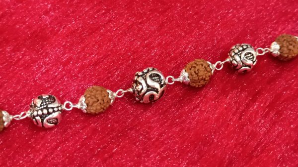 Rudraksha & Silver Om Bead Bracelet