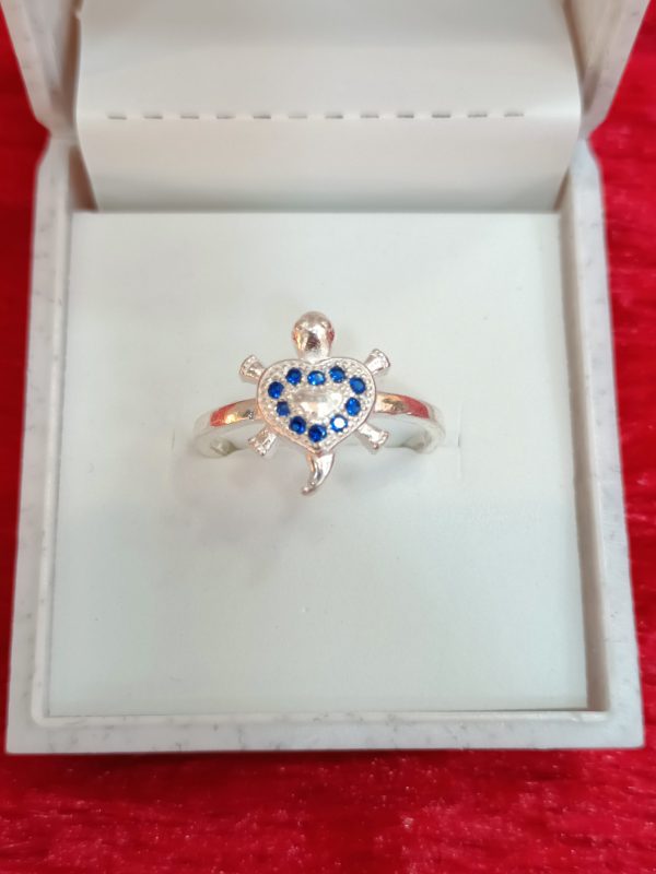 Sterling Silver Turtle Ring with Blue and White stones – Playful Charm Meets Oceanic Elegance - Image 2
