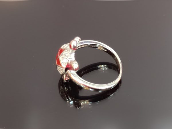 Sterling Silver Turtle Ring with Red Enamel and Crystal Accents – Playful Charm with Ocean-Inspired Elegance - Image 4