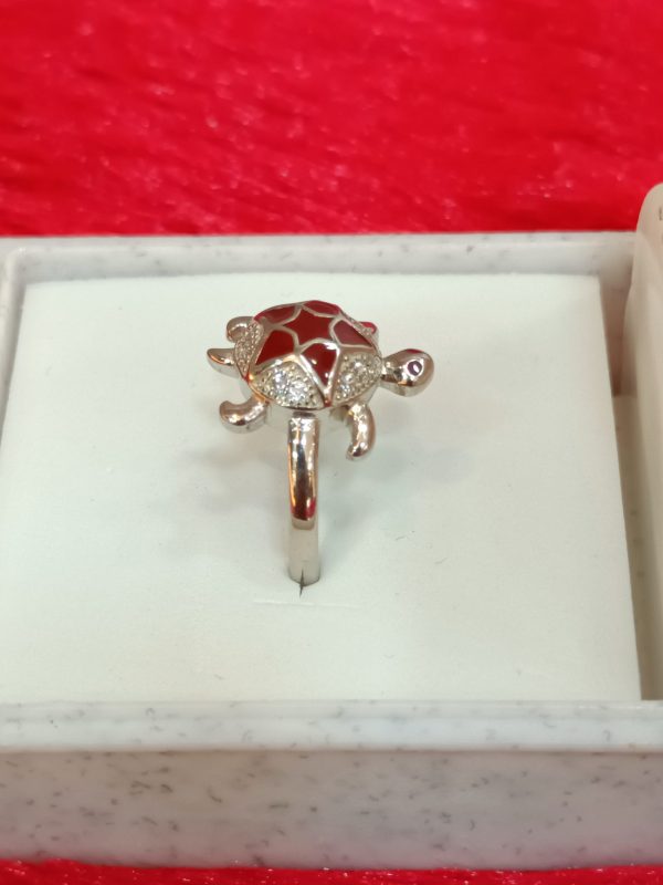 Sterling Silver Turtle Ring with Red Enamel and Crystal Accents – Playful Charm with Ocean-Inspired Elegance - Image 2