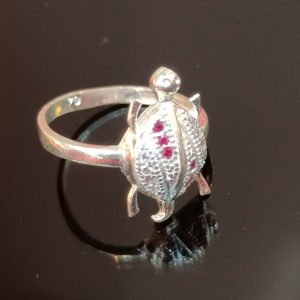 Sterling Silver Turtle Ring with Pink and White Stones – Playful Charm Meets Symbolic Grace