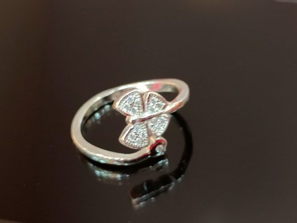 Sterling Silver Adjustable Ring with Butterfly and Bud Design – Whimsical Grace in Sparkling Detail
