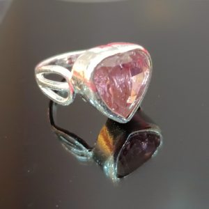 Sterling Silver Heart-Cut Pink Stone Ring – Romantic Radiance in a Bold Setting