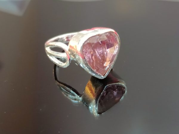 Sterling Silver Heart-Cut Pink Stone Ring – Romantic Radiance in a Bold Setting