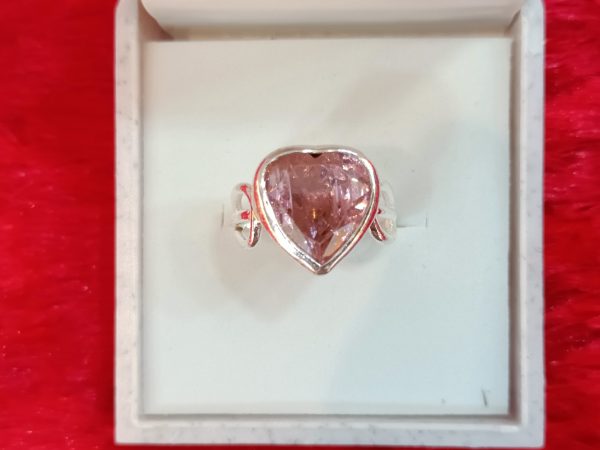Sterling Silver Heart-Cut Pink Stone Ring – Romantic Radiance in a Bold Setting - Image 5