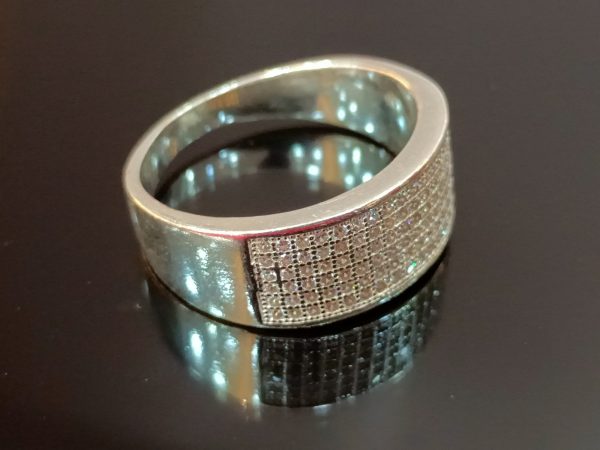Sterling Silver Wide Band Pavé Ring – Bold Sophistication with Timeless Sparkle