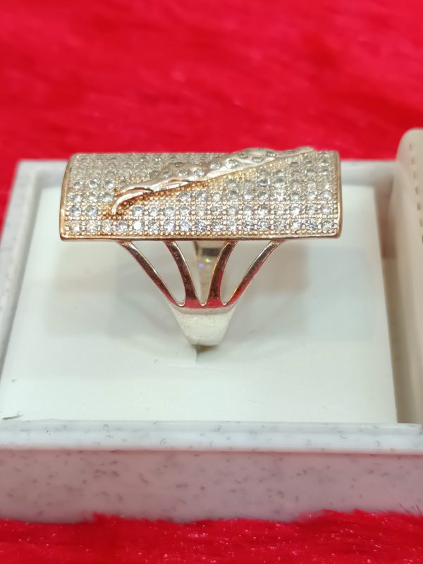 Sterling Silver Rectangle Pave Ring with Leaping Panther Design – Bold Glamour and Fierce Elegance - Image 3
