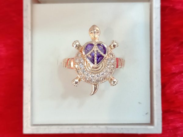 Sterling Silver Turtle Ring with Purple and White Stone Detailing - Image 4