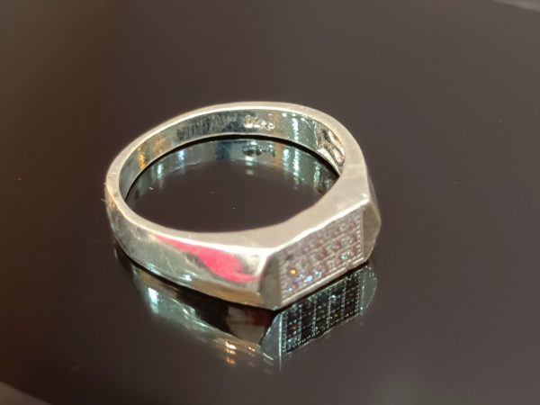 Men's Sterling Silver Cubic Zirconia Ring – Rectangular Pavé Top Design