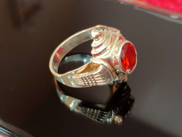 Men’s Silver Ring with Fiery Red Stone – Vintage Warrior Design - Image 2