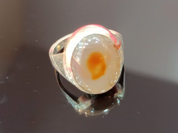 Men's Sterling Silver Oval Agate Ring – Natural Amber Inclusions & Bold Tapered Band