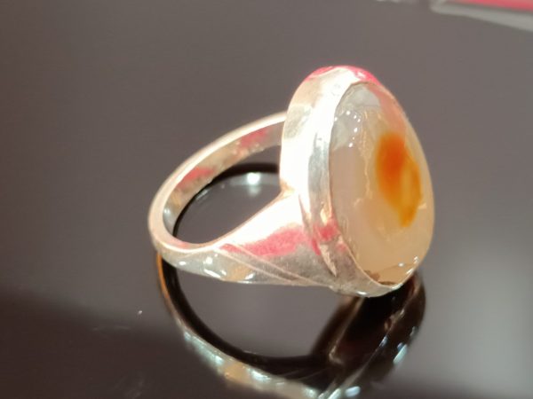 Men's Sterling Silver Oval Agate Ring – Natural Amber Inclusions & Bold Tapered Band - Image 2