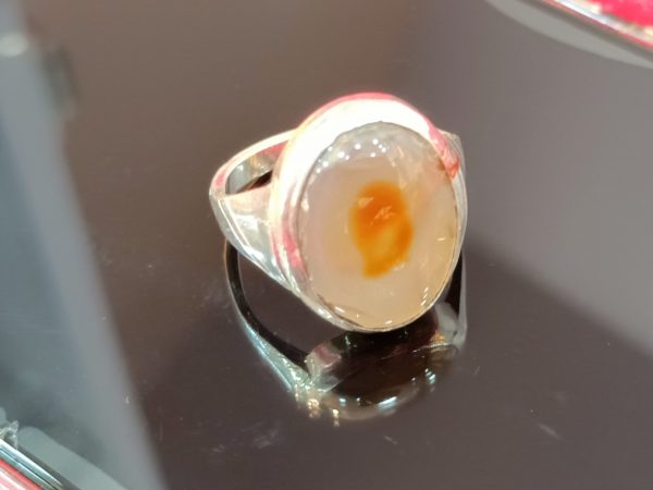 Men's Sterling Silver Oval Agate Ring – Natural Amber Inclusions & Bold Tapered Band - Image 4