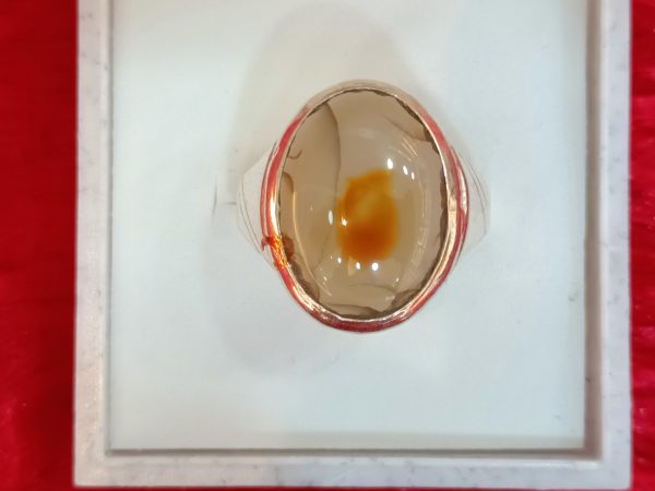 Men's Sterling Silver Oval Agate Ring – Natural Amber Inclusions & Bold Tapered Band - Image 3