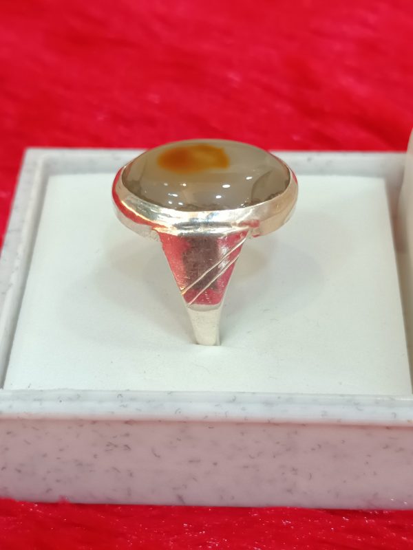 Men's Sterling Silver Oval Agate Ring – Natural Amber Inclusions & Bold Tapered Band - Image 5