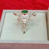 Sterling Silver Turtle Ring with Green Stone Center – Pavé Detailing & Scroll Band Design - Image 4