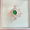 Sterling Silver Turtle Ring with Green Stone Center – Pavé Detailing & Scroll Band Design - Image 3