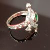 Sterling Silver Turtle Ring with Green Stone Center – Pavé Detailing & Scroll Band Design - Image 2