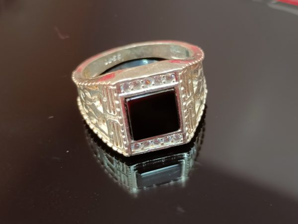 Men's Sterling Silver Onyx & Cubic Zirconia Statement Ring