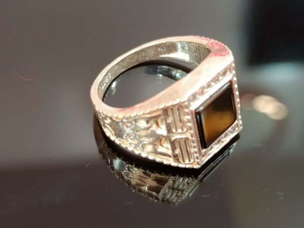 Men's Sterling Silver Onyx & Cubic Zirconia Statement Ring - Image 2