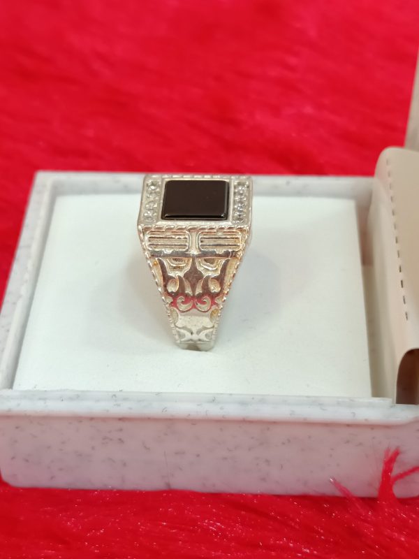 Men's Sterling Silver Onyx & Cubic Zirconia Statement Ring - Image 4