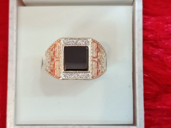 Men's Sterling Silver Onyx & Cubic Zirconia Statement Ring - Image 3