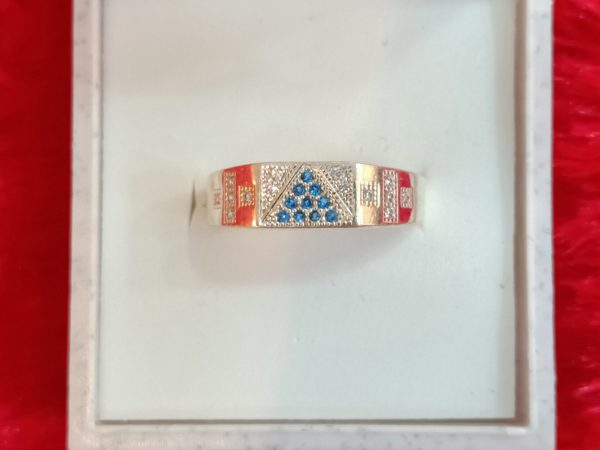 Men's Sterling Silver Ring with Blue and Clear Cubic Zirconia – Geometric Design - Image 4