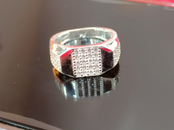 Men's Sterling Silver Cubic Zirconia Ring – Pavé Square Design
