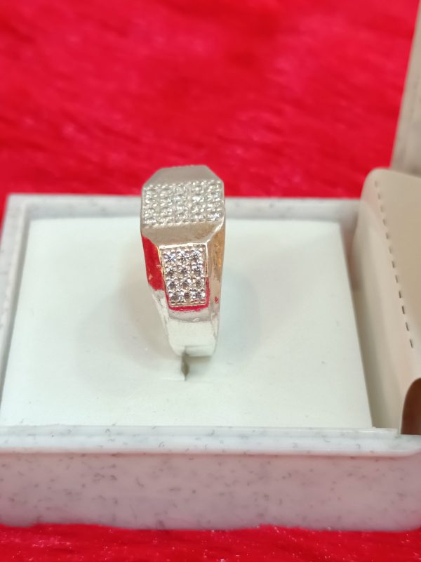 Men's Sterling Silver Cubic Zirconia Ring – Pavé Square Design - Image 4